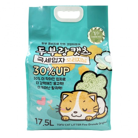 韓國 豆腐與貓 - 綠茶極幼條(1.5mm)豆腐貓砂 17.5L